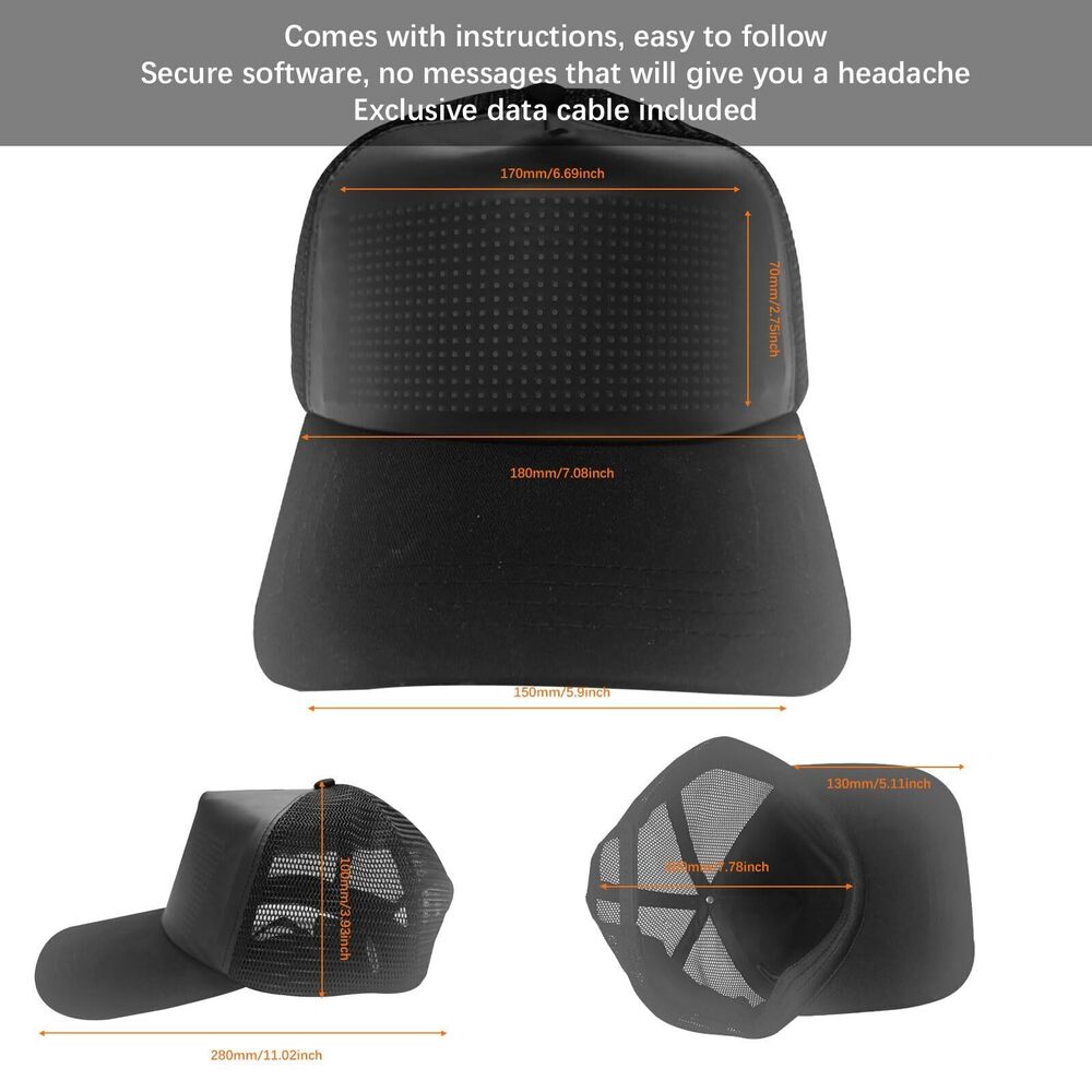 3309 LED Cap, Bluetooth APP Control Programmable LED Hat Display Screen - Picture 3 of 8